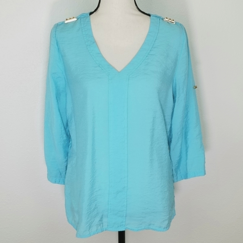 PASSPORTS Turquoise/Gold Top, size M